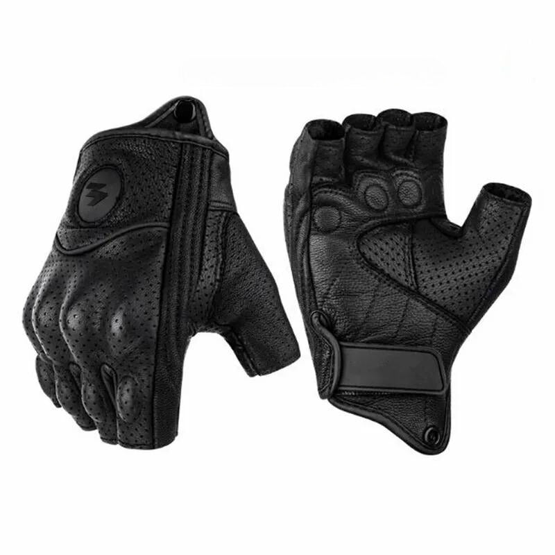 Guantes de Moto de Dedos Cortos de Cuero PU – Estilo Biker Retro y Transpirables de Verano