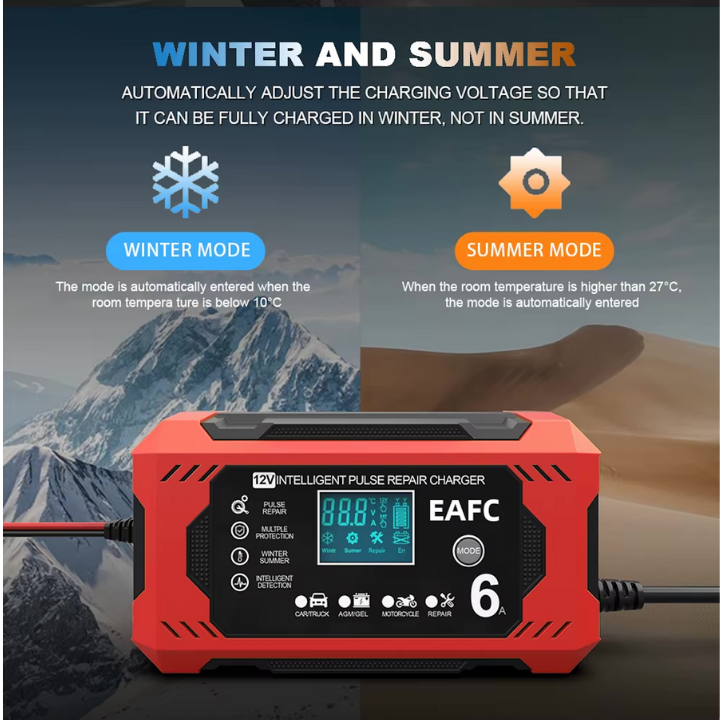 Inteligentní nabíječka baterií do auta 12V/24V - LCD displej & automatická ochrana