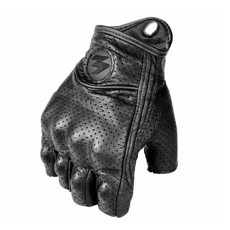 Guantes de Moto de Dedos Cortos de Cuero PU – Estilo Biker Retro y Transpirables de Verano