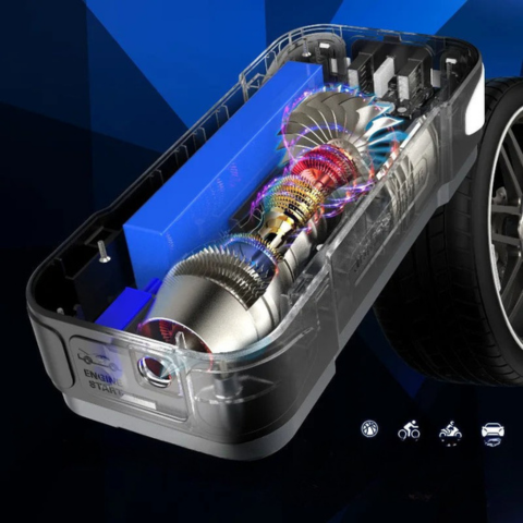 Arrancador de Auto Portátil — Multifuncional con Compresor 